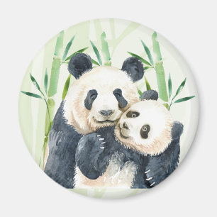 Imã Par Panda Bonito e Bambu Aquarela