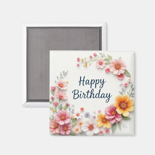 Imã Parabéns Aniversário Elegante Coroa Floral