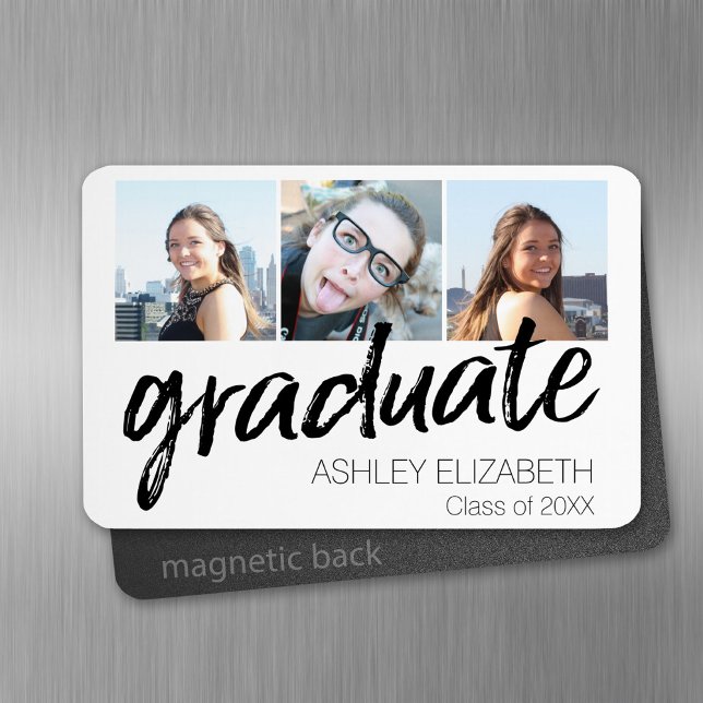 Ímã Parabéns Mais velho 3 Foto para Graduação (Personalized fridge magnet - add photos and text)