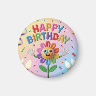 Imã Parabéns Saudação Feliz Colorida 3D com Flor