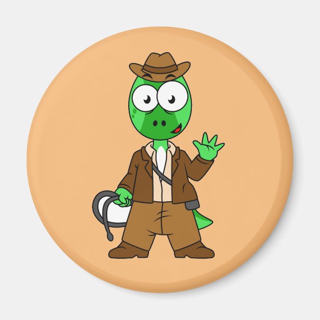 Imã Parasaurolophus Vestido Como Indiana Jones. (Frente)