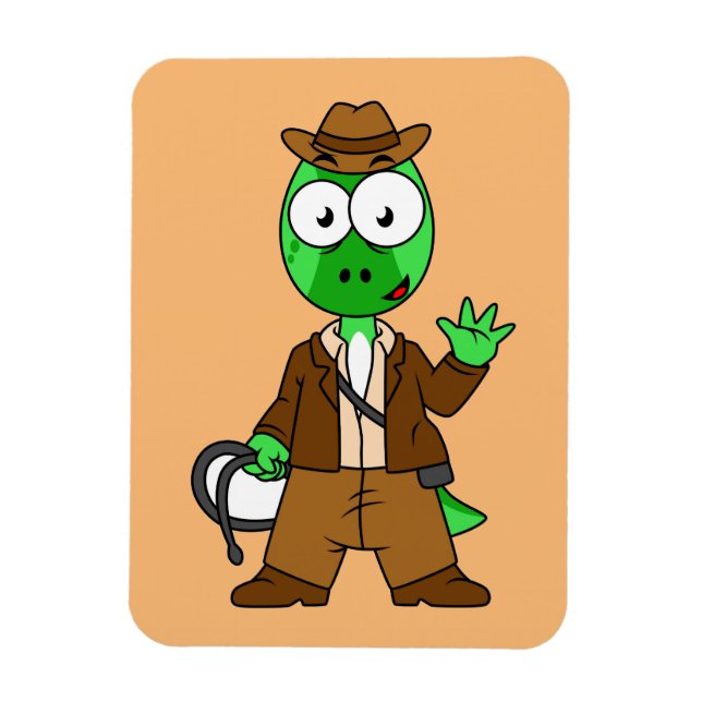 Ímã Parasaurolophus Vestido Como Indiana Jones. (Vertical)