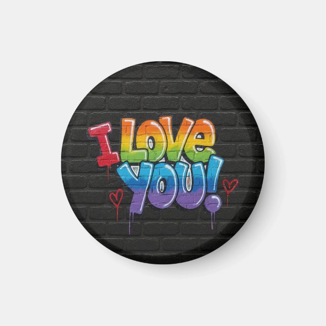 Imã Parede de Tijolo Preto com Grafite “Eu Te Amo!” (Frente)