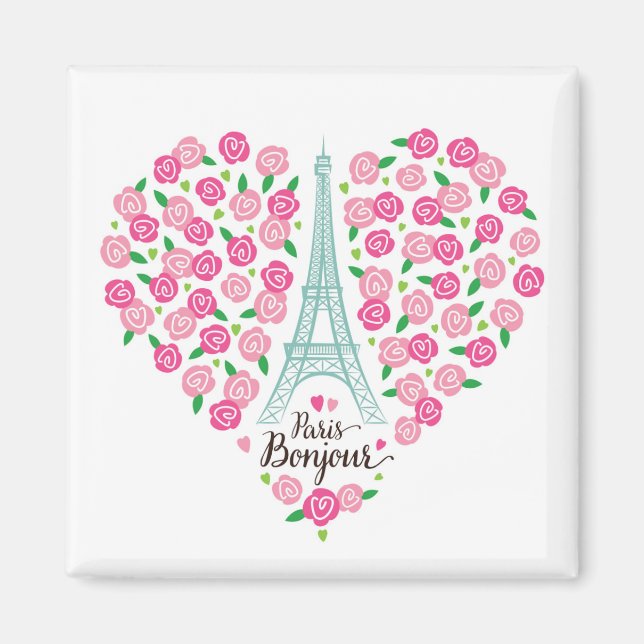 Imã Paris Bonjour | Coração Floral (Frente)