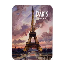 Paris Eiffel Tower Twilight Watercolor Painting