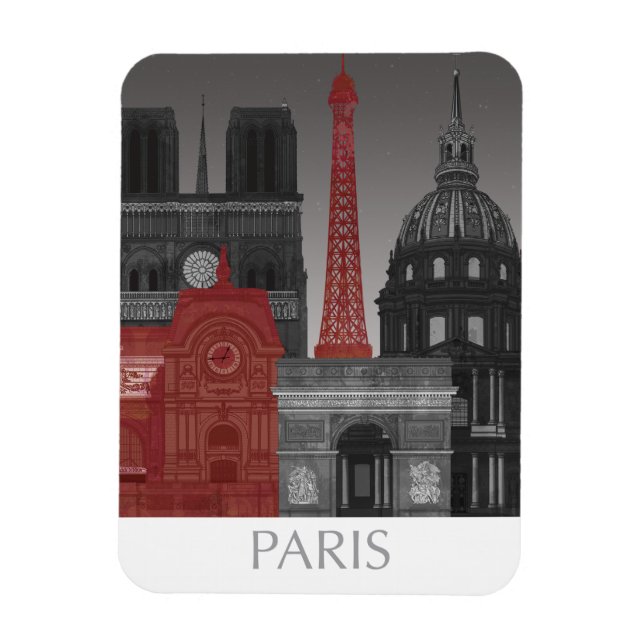 Ímã Paris Elevações por Noite - Vermelho (Vertical)