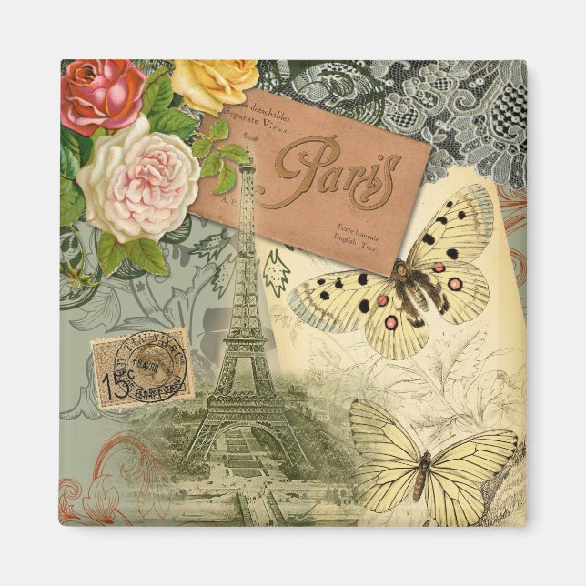 Imã Paris França Antiga Colagem de Trabalho de arte Ei (Frente)