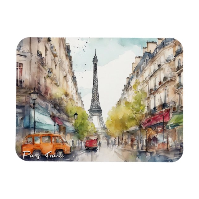 Ímã Paris França Cidade Silhouette Watercolor (Horizontal)