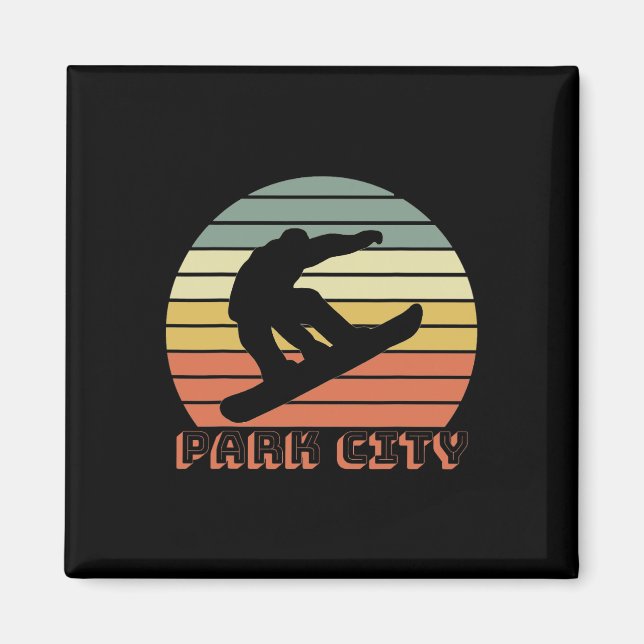 Imã Park City Utah Snowboard Retro Sunset (Frente)