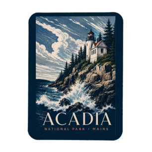 Ímã Parque Nacional Acadia Maine Viagem em Xilogravura