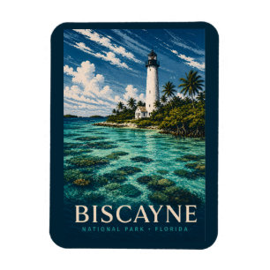 Ímã Parque Nacional Biscayne Flórida Xilogravura Moder