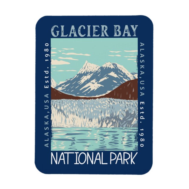 Ímã Parque Nacional da Baía de Glacier Alaska Retro Di (Vertical)