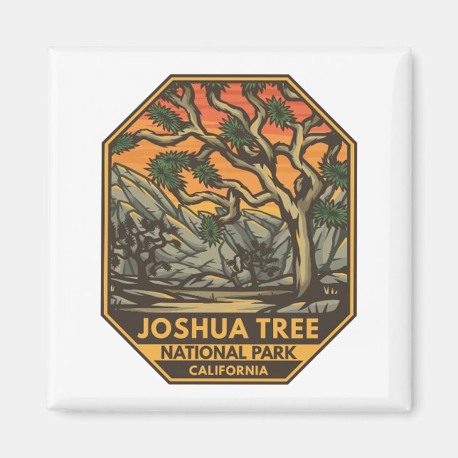 Imã Parque Nacional de Joshua Tree Sunset Retro Emblem (Frente)