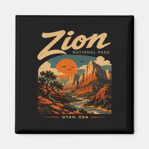 Imã parque nacional de Zion vintage retrô canyon ao ar