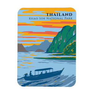 Ímã Parque Nacional Khao Sok Tailândia Viagem Art Déco
