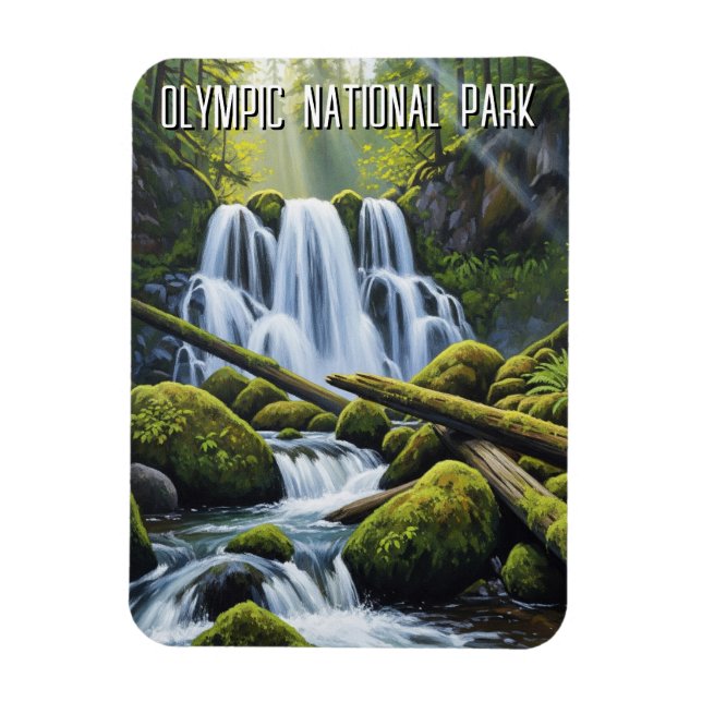 Ímã parque nacional olímpico cascata da floresta tropi (Vertical)