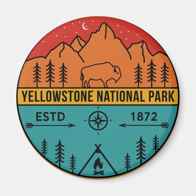 Imã Parque Nacional Yellowstone Retro Wyoming EUA Biso (Frente)