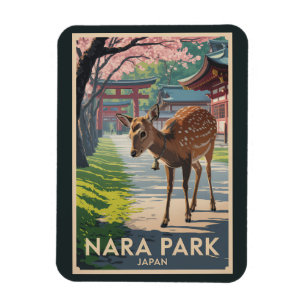 Ímã Parque Nara Japão Ilustração Arte de Viagem Retro