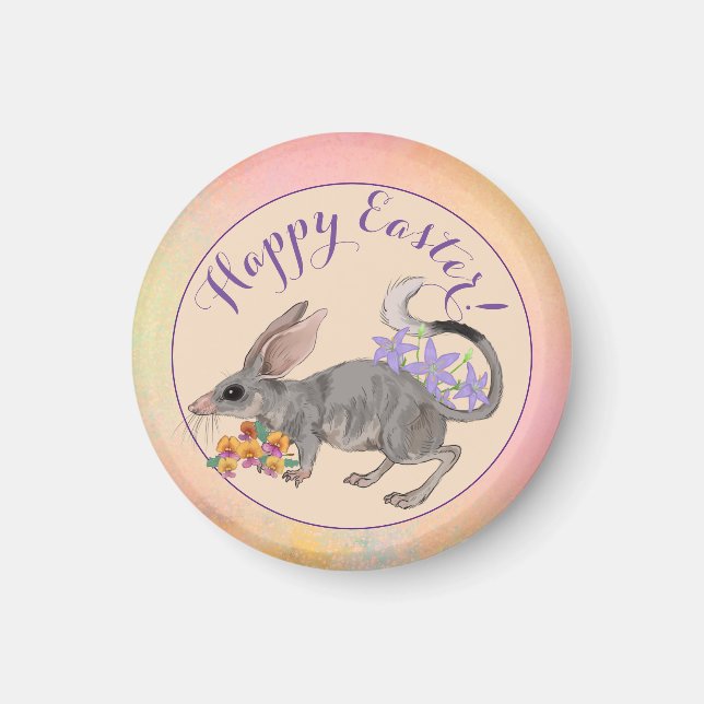 Imã Páscoa Bilby & Australiana Flowers Felz pascoa Mas (Frente)