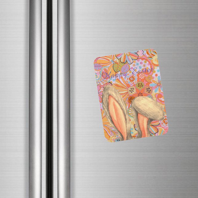 Ímã Páscoa Bunny Ears com Fundo Floral Brilhante (Criador carregado)