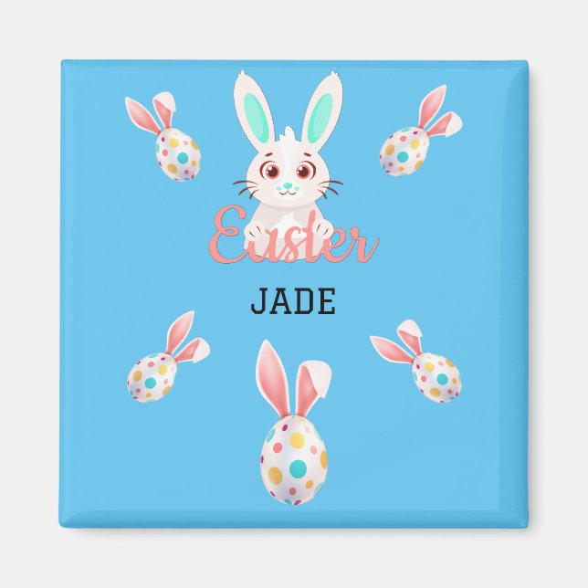 IMÃ " PÁSCOA" BUNNY MAGNET COM OVOS E NOME ESPECIFICAD (Frente)