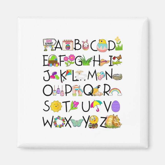 Imã Páscoa Cute Alphabet Funny Day Abc Alphabet Egr Ra (Frente)