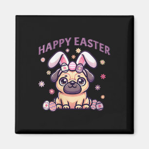 Imã Páscoa Pug Vestindo Coelhinhos Orelhas Felz pascoa