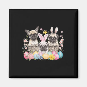 Imã Páscoa Três Pug Cute Páscoa Coelhinha Arte