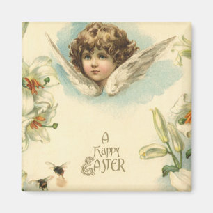 Imã Páscoa Vintage, Flores de Lírio Vitorianas e Anjo