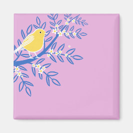 Imã Pássaro Amarelo Ilustrado em um Fundo Rosa