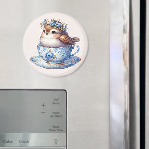 Imã Pássaro Bonito na Teacup Floral Cottagecore Art