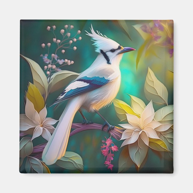 Imã Pássaro Branca de Teal Wing Jay Fantasy (Frente)