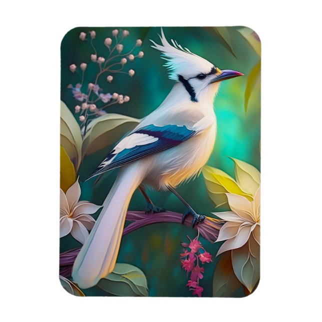 Ímã Pássaro Branca de Teal Wing Jay Fantasy (Vertical)