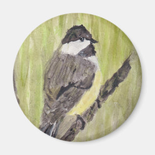Imã Pássaro Chickadee de casaco preto - pintura acríli