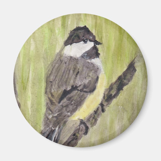 Imã Pássaro Chickadee de casaco preto - pintura acríli (Frente)