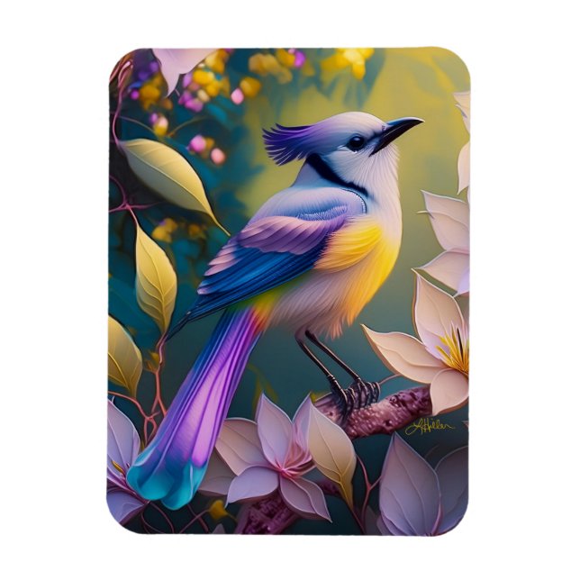 Ímã Passaro Fantasia Violeta Tuftada Amarelo Peito (Vertical)
