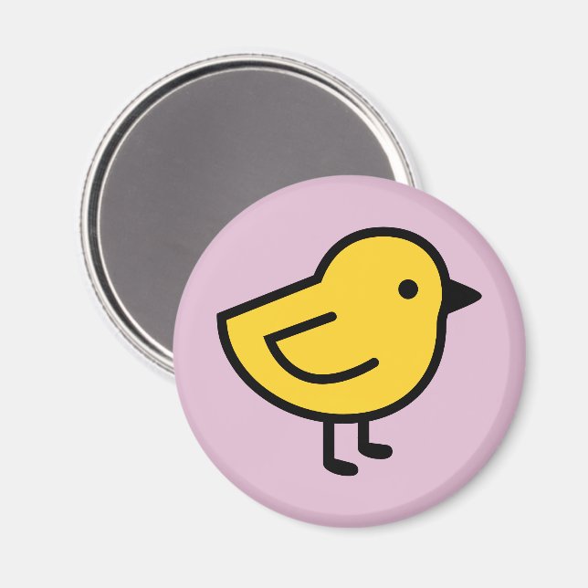 Imã Pássaro Frango Amarelo Em Um Rosa (Front/Back)