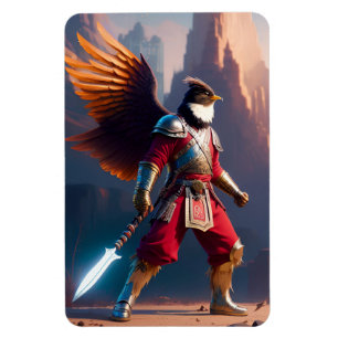 Ímã Pássaro humanoide com roupa de guerra e espada