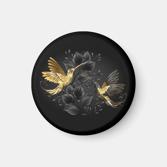 Imã Pássaro Humino Negro e Dourado (Frente)
