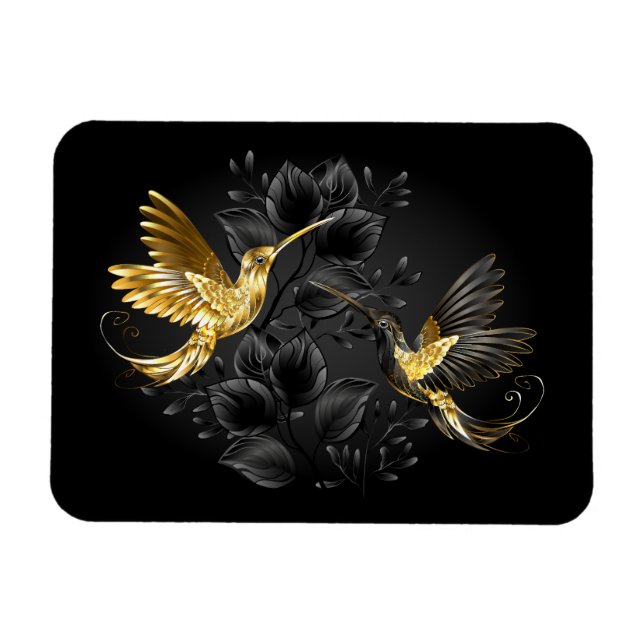 Ímã Pássaro Humino Negro e Dourado (Horizontal)