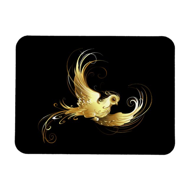 Ímã Pássaro ouro sobre fundo preto (Horizontal)