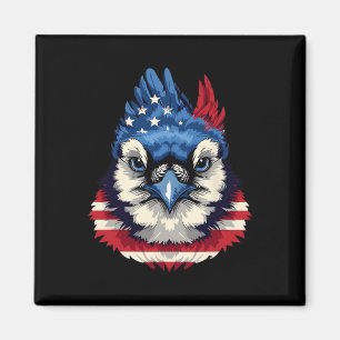 Imã Pássaro Patriótico Azul Jay, Bandeira Americana, F