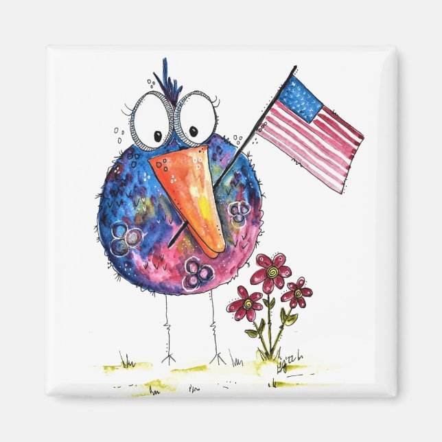 Imã Pássaro Patriótico Escocês com Bandeira (Frente)