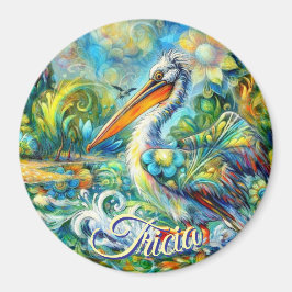 Imã Pássaro Pelicano no País das Maravilhas Personaliz