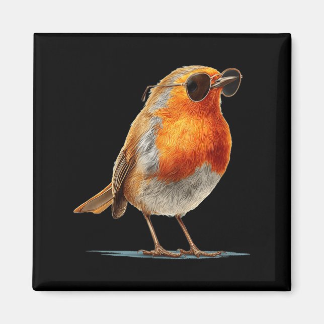 Imã Pássaro Robin Incrível com Óculos e Penas (Frente)