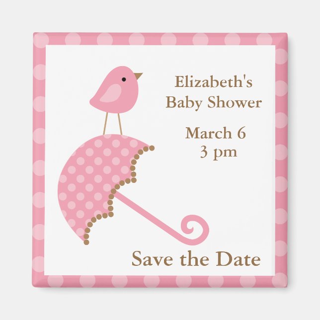 Imã Pássaro rosa e guarda-chuva (Frente)