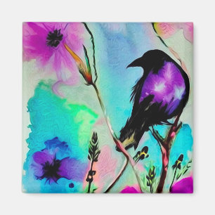 Imã Pássaro Roxo e Preto aquarela