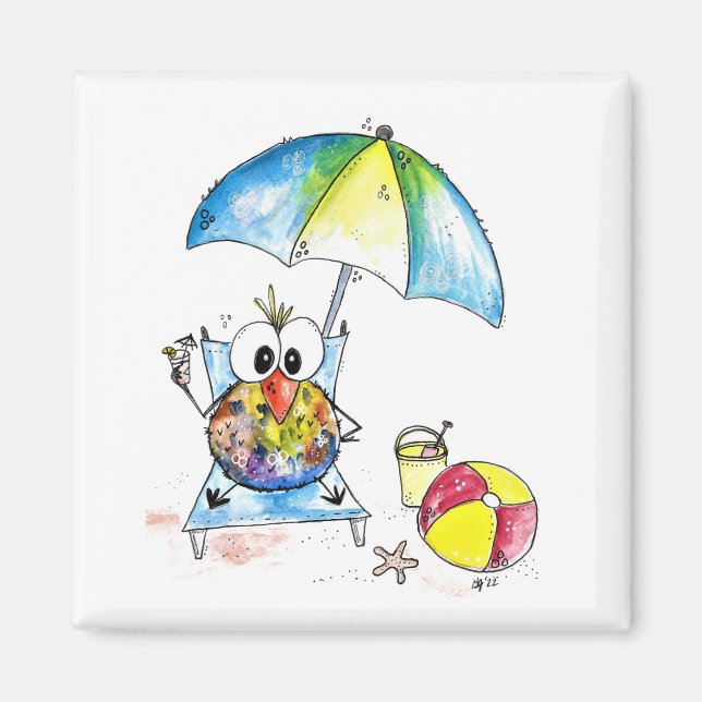 Imã Pássaro Whimsical na Praia (Frente)