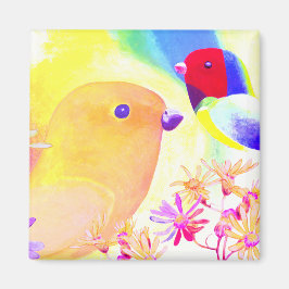 Imã Pássaros Vibrantes de Tinta Tie-Dye