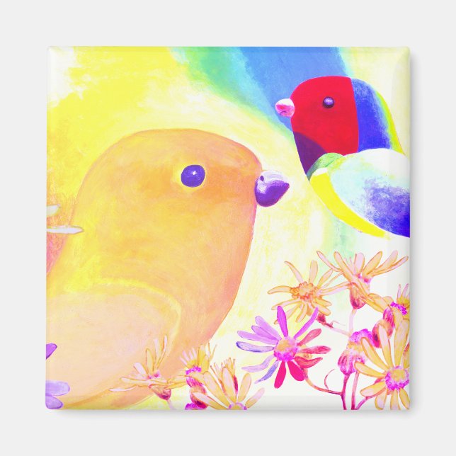 Imã Pássaros Vibrantes de Tinta Tie-Dye (Frente)